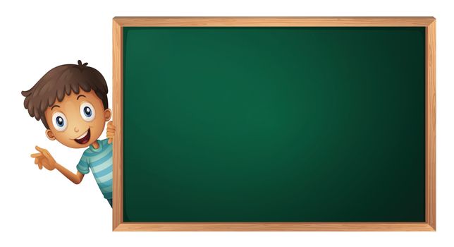 a boy and a green board