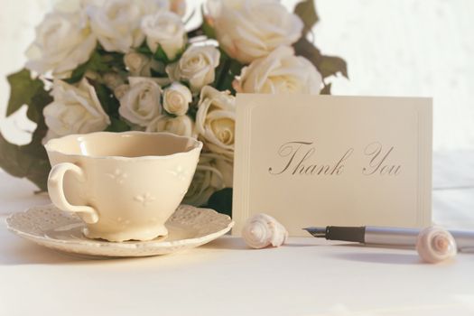 Thank you note with tea cup