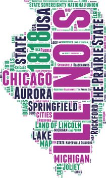 Illinois USA state map vector tag cloud illustration