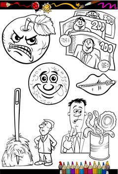 cartoon sayings set for coloring book