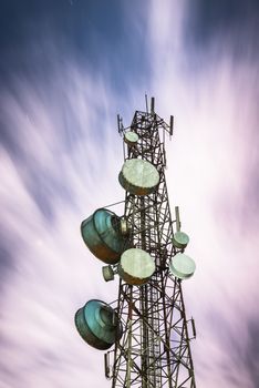 Big communication tower and beautiful longexposure in the night 