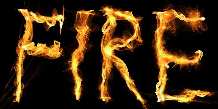 The word Fire written in flames. Digital illustration.