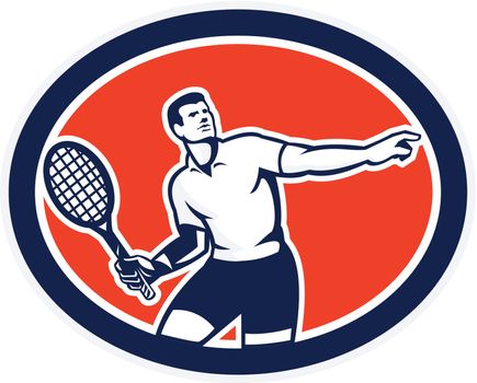 Tennis Player Racquet Oval Retro
