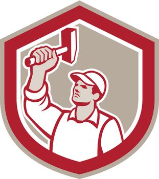 Union Worker Wielding Hammer Shield Retro