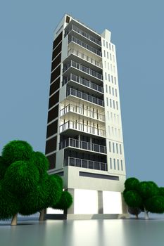 A contemporary modern urban building. 3D Illustration.