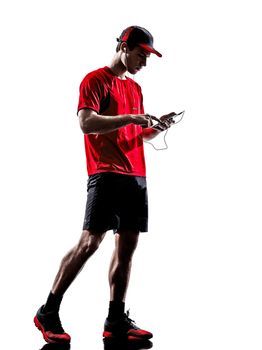 runners joggers smartphones headphones silhouettes