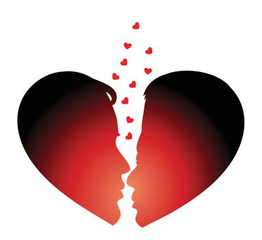 Man and woman silhouette in heart shape