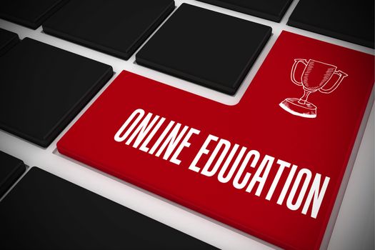 Online education on black keyboard with red key