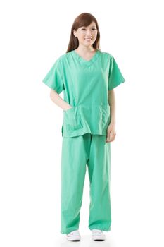 Asian doctor woman wear a isolation gown or operation gown