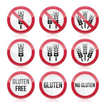 Gluten free, no gluten warning vector signs