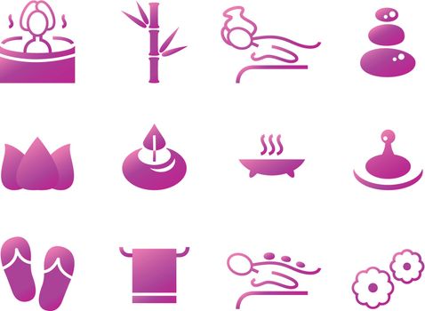 Wellness, spa, sauna and massage icons isolated on white