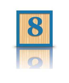 Number 8 wooden alphabet block - vector illustration