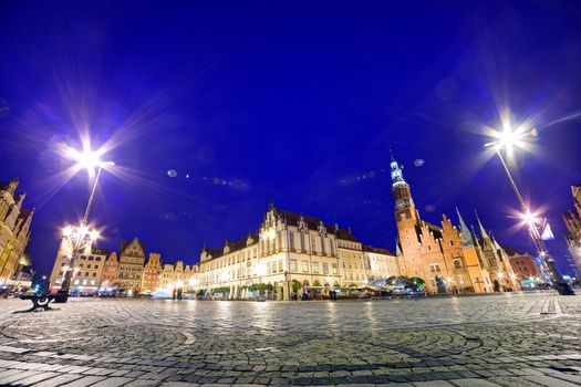 Wroclaw, Poland. Historical market square and the Town Hall.