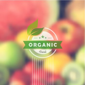 Organic food retro label blurred background