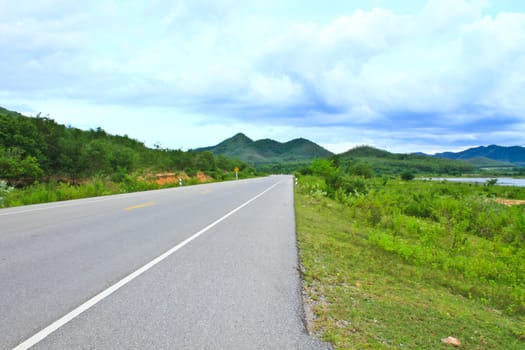 view of asphalt road in Phetchaburi Province Thailand