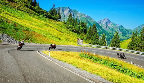 Motorbikers group in mountainous tour