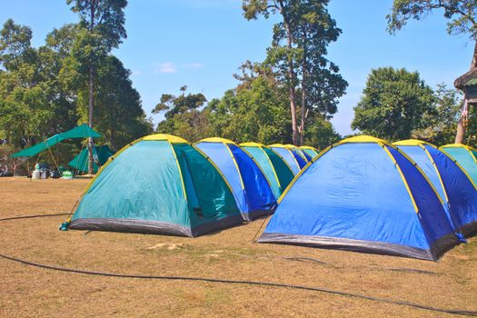 Colorful tent on the camping ground