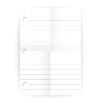 Vector notepad ruled blank page with folds and map