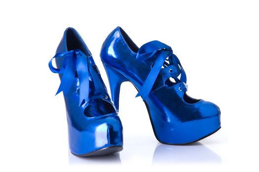 Pair of elegant blue female shoes 