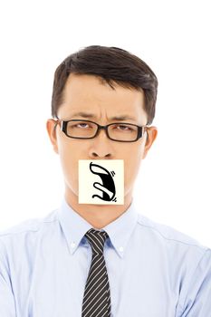 businessman with helpless and blame expression on sticker