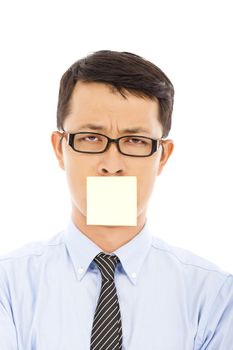 businessman feel helpless expression and sticker 