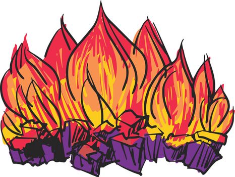 hand drawn, cartoon, sketch illustration of fire