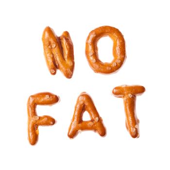 Alphabet pretzel written words NO FAT isolated 