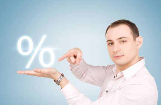 man with percent sign