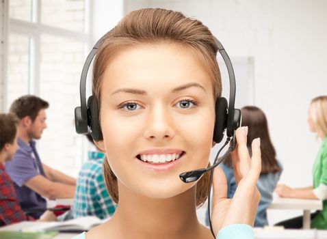 helpline operator with headphones