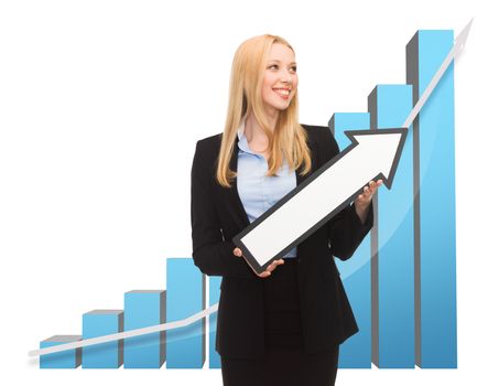 businesswoman with rising graph and arrow