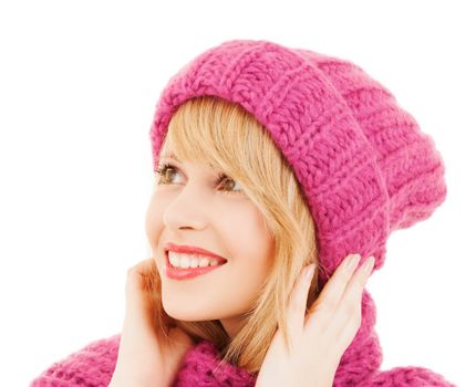 woman in pink hat and scarf
