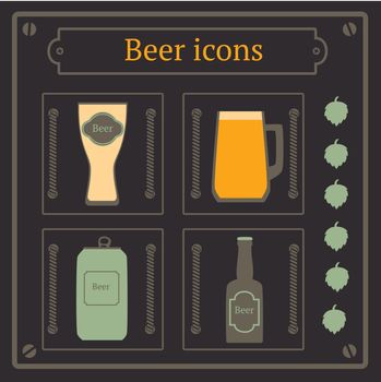Beer vector set, jar, glass, bottel and goblet