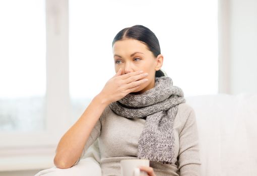 ill woman with flu at home