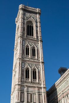 Florence, Italy. Detail of the bell tower during a bright sunny day.