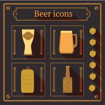 Beer icons with shadow, vector background
