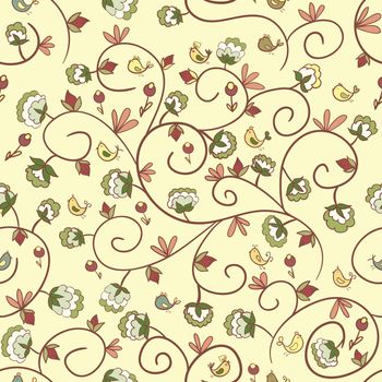 flowers and birds. Endless floral pattern