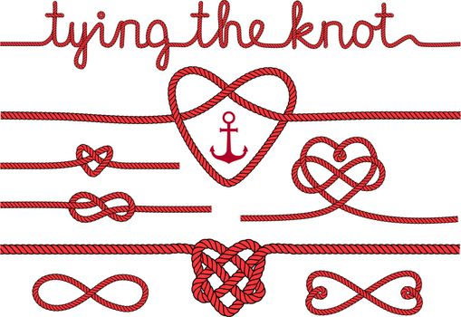 rope hearts and knots, vector set