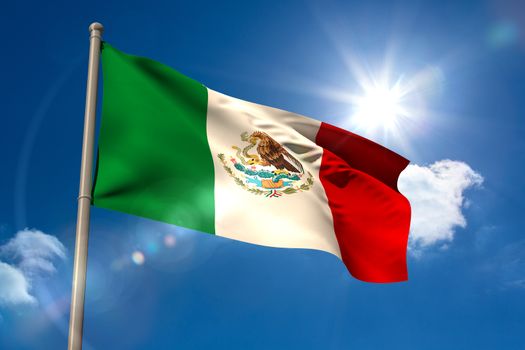 Mexico national flag on flagpole 