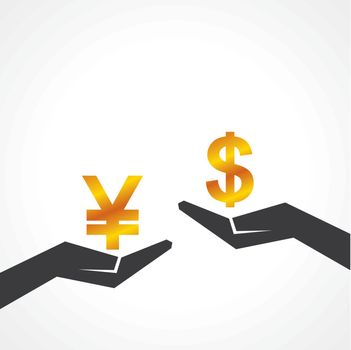 Hand hold dollar and yen symbol to compare their value stock vector