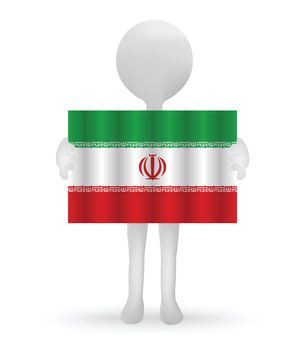 small 3d man holding an Iranian Flag