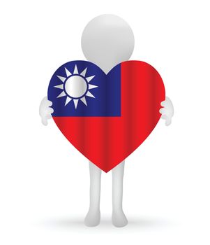 small 3d man holding a Taiwanese Flag