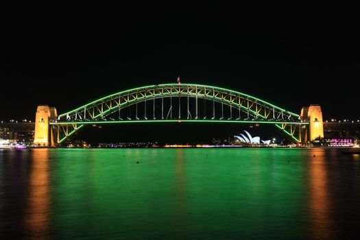 Sydney Harbour Bridge in Aussie green and gold