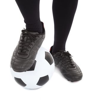 Soccer player's feet and football. isolated on a white