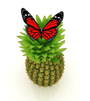 Red butterflys on a pineapple