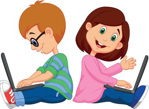 Boy and girl studying with laptop