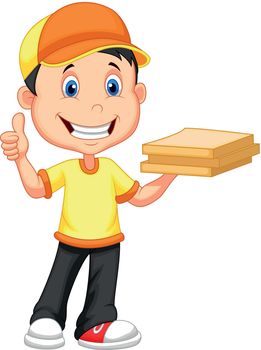 Delivery boy bringing a cardboard pizza box