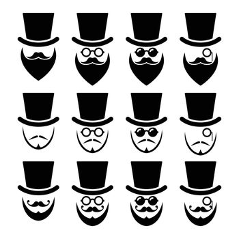 Man with hat with beard and glasses icons set