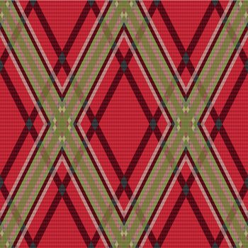 Rhombic tartan red and green fabric seamless texture
