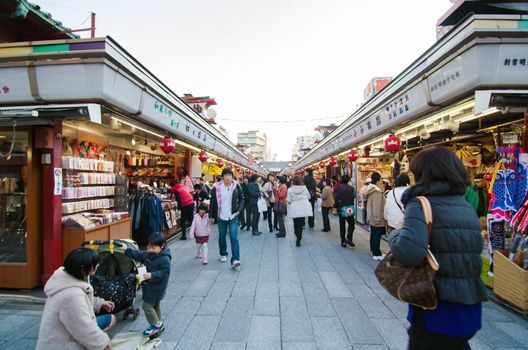 TOKYO, JAPAN - NOVEMBER 21 : Nakamise shopping street in Asakusa