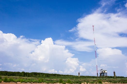 telecommunication tower in the rural area. Used to transmit television signals